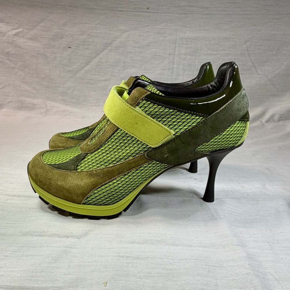 Sneex The Tepper Sneaker Heels in Green Suede and Mesh - Picture 5 of 11